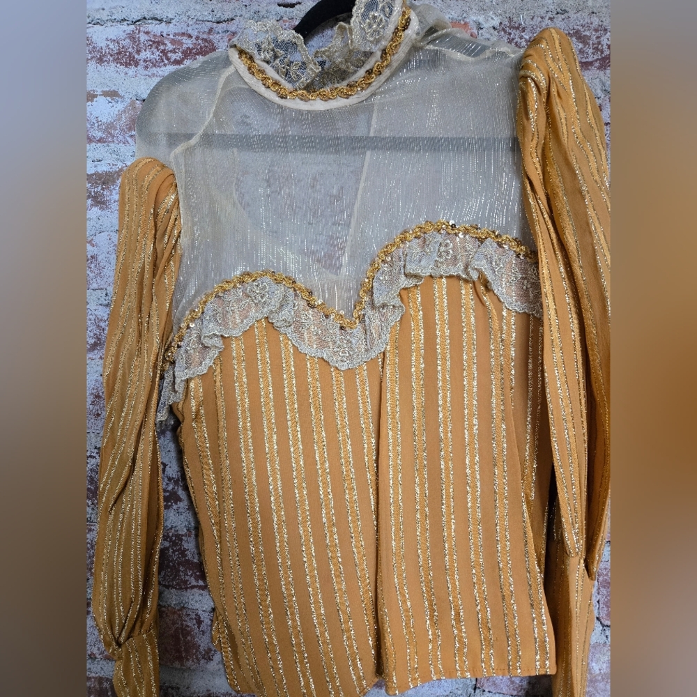 Elegant Gold Lace Women's Top 1980's Vintage
